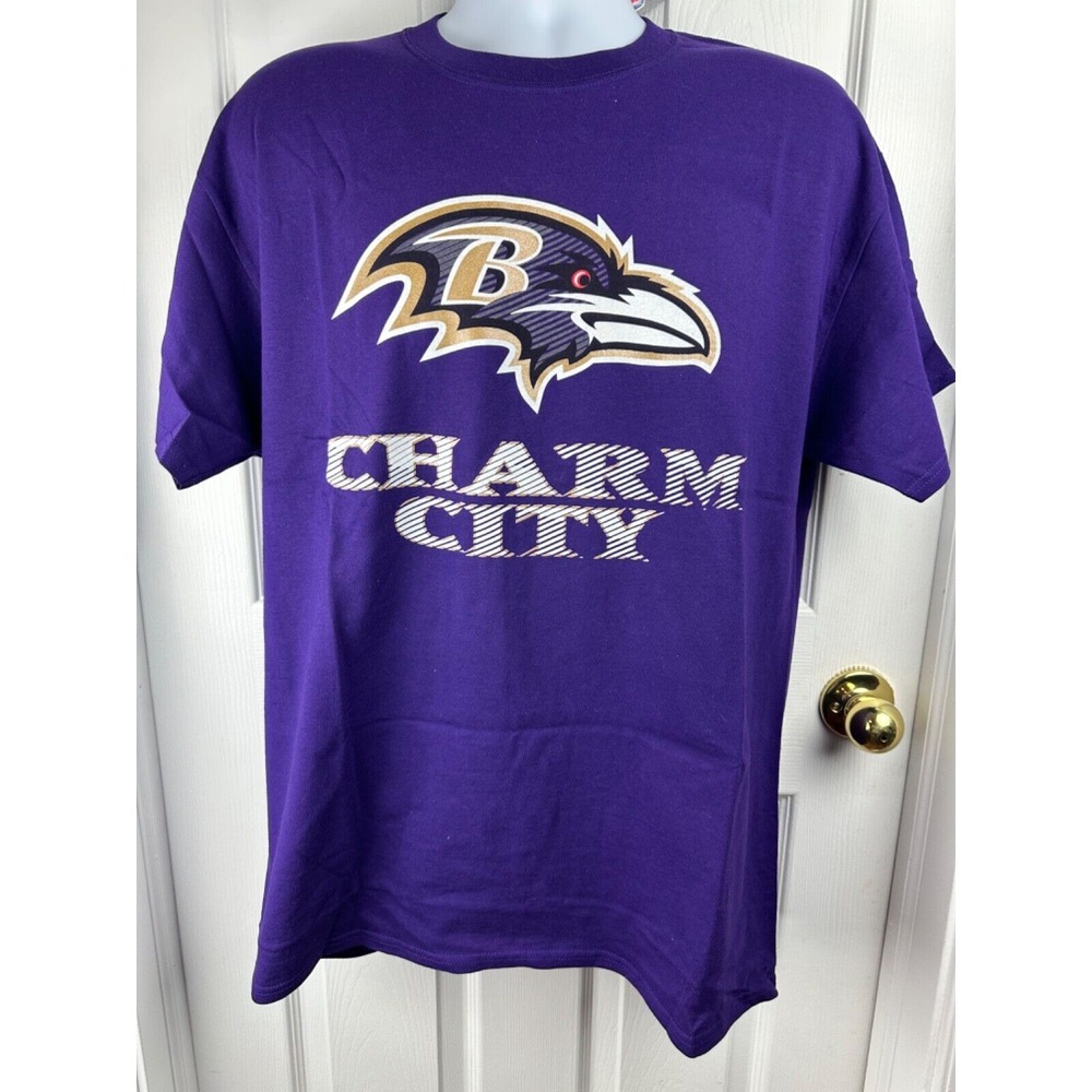 Majestic NFL Baltimore Ravens Charm City 2016 Schedule Purple T-Shirt Size Large